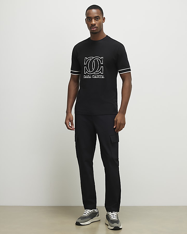 Black Slim Fit Casa Carta Pique T-Shirt