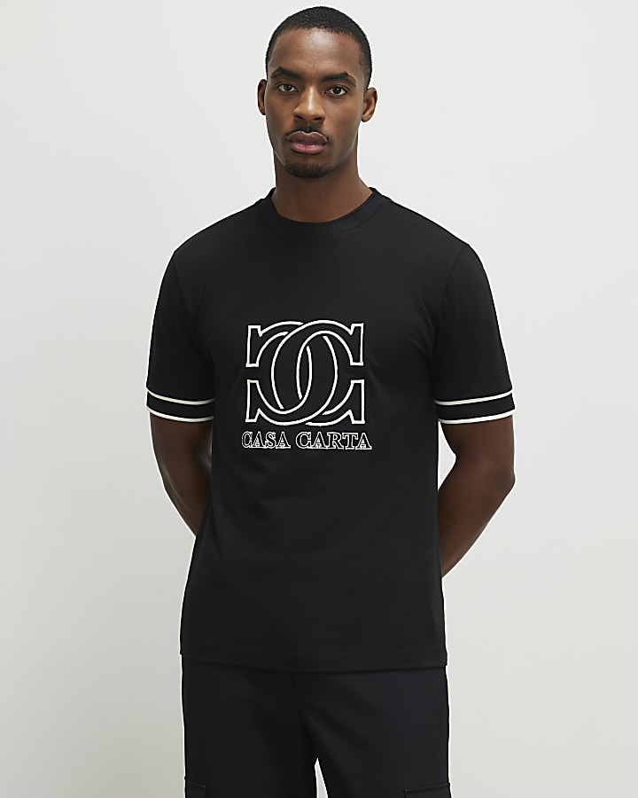 Black Slim Fit Casa Carta Pique T-Shirt