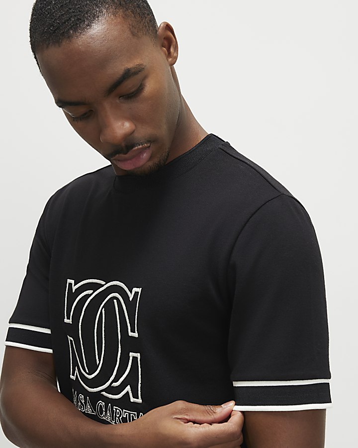 Black Slim Fit Casa Carta Pique T-Shirt