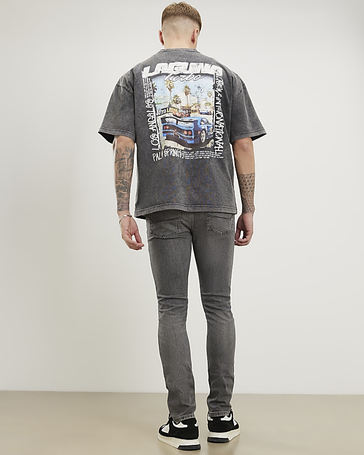 Grey Skinny Fit Rips Jeans