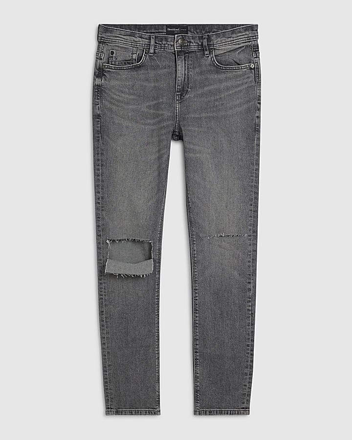Grey Skinny Fit Rips Jeans