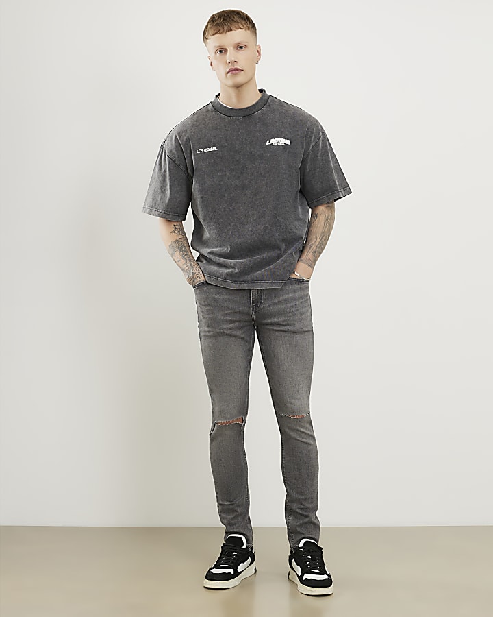 Grey Skinny Fit Rips Jeans