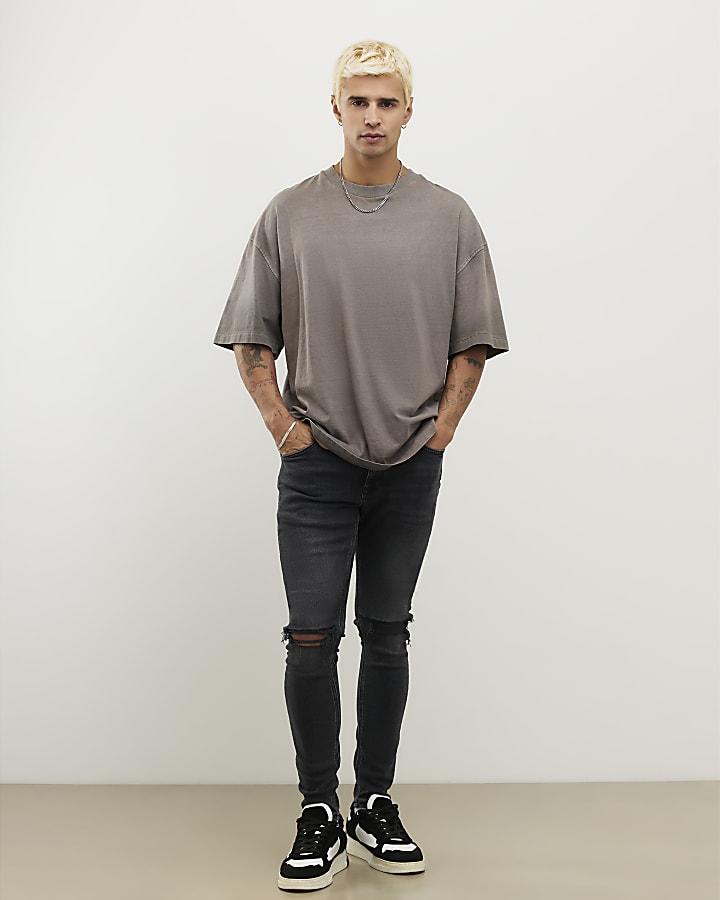 Black Spray On Rip Jeans