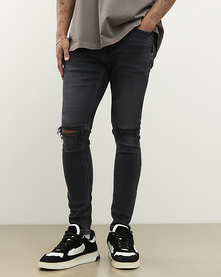 Black Spray On Rip Jeans