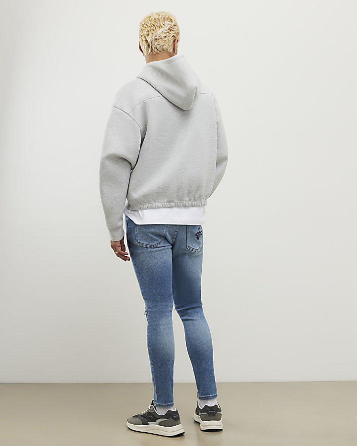 Blue Spray On Rip Jeans