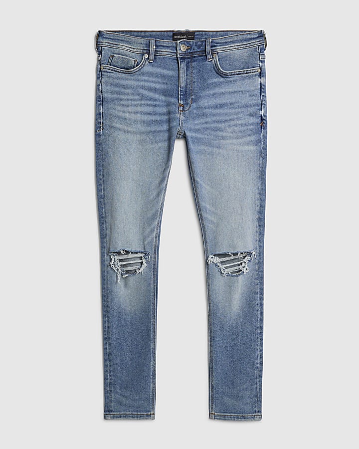 Blue Spray On Rip Jeans