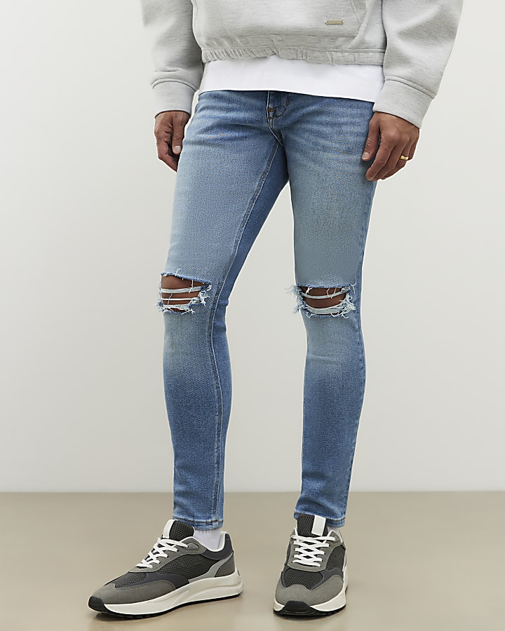 Blue Spray On Rip Jeans