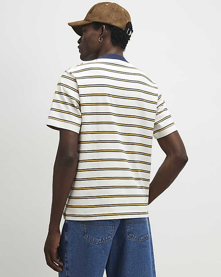 Yellow Regular Fit Stripe T-Shirt