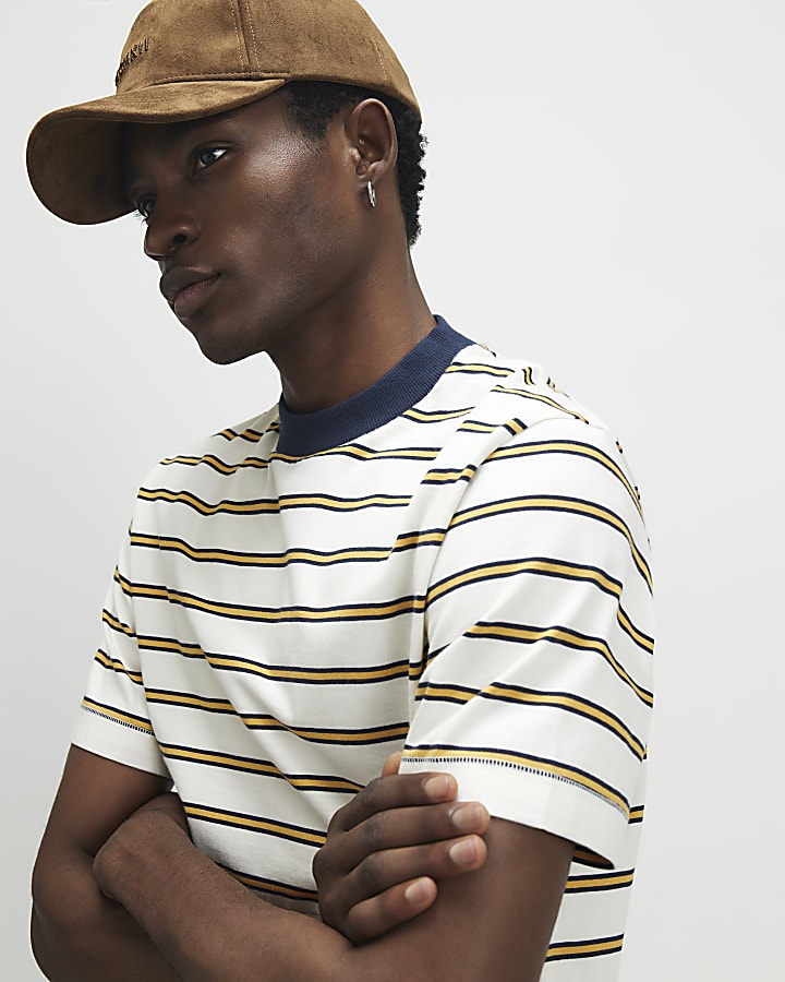 Yellow Regular Fit Stripe T-Shirt