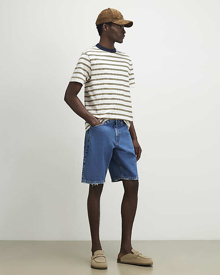 Yellow Regular Fit Stripe T-Shirt