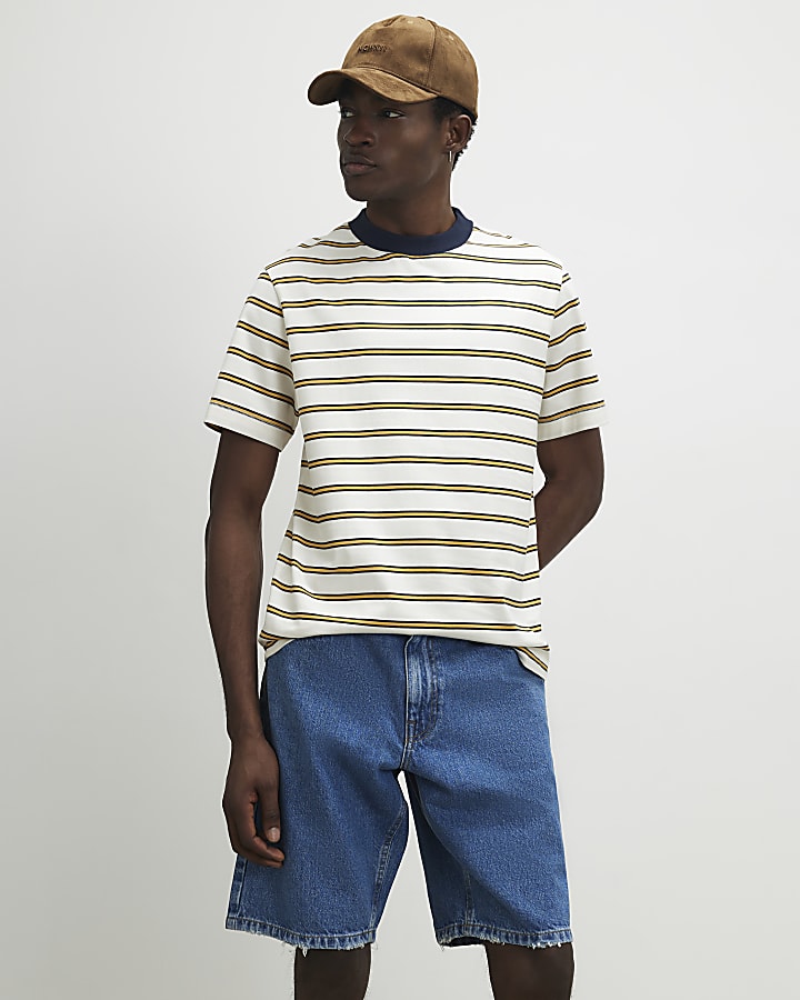 Yellow Regular Fit Stripe T-Shirt