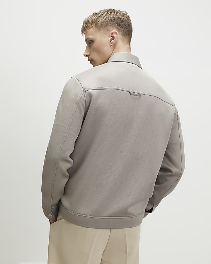 Grey Slim Fit Textured Overshirt