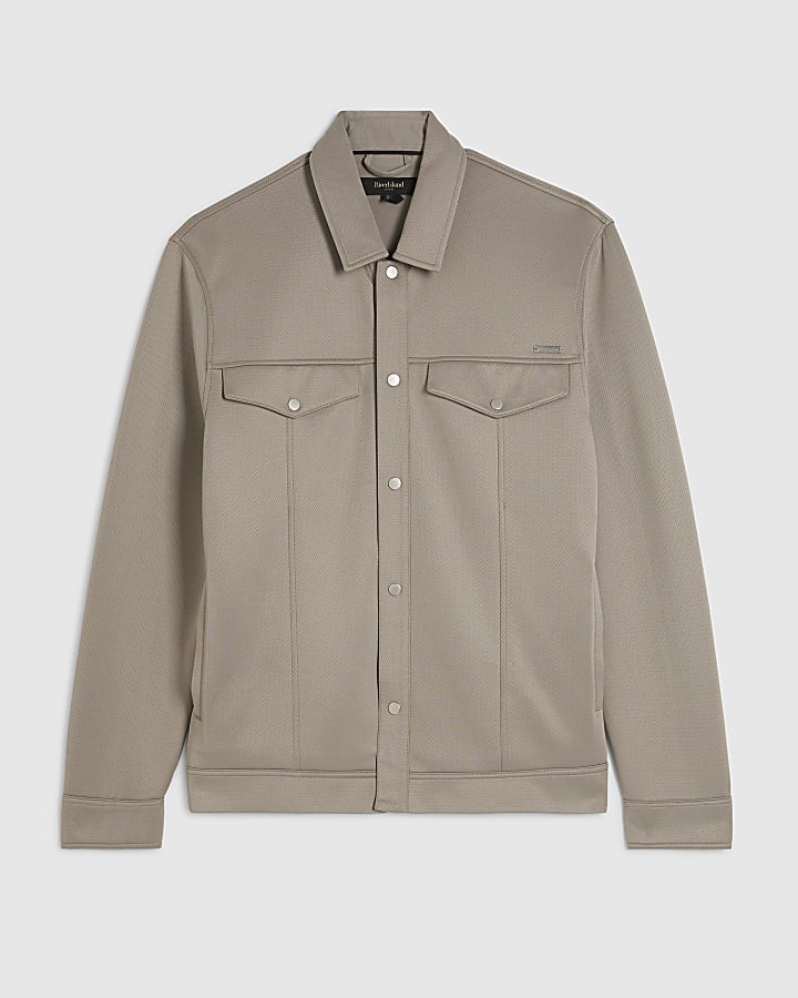 Grey Slim Fit Textured Overshirt