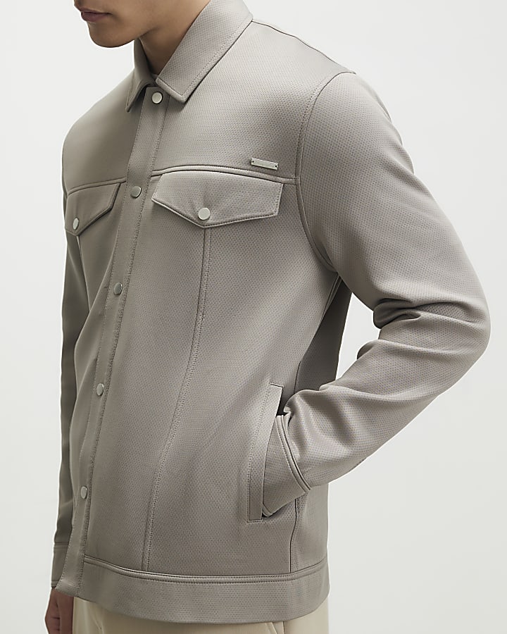 Grey Slim Fit Textured Overshirt