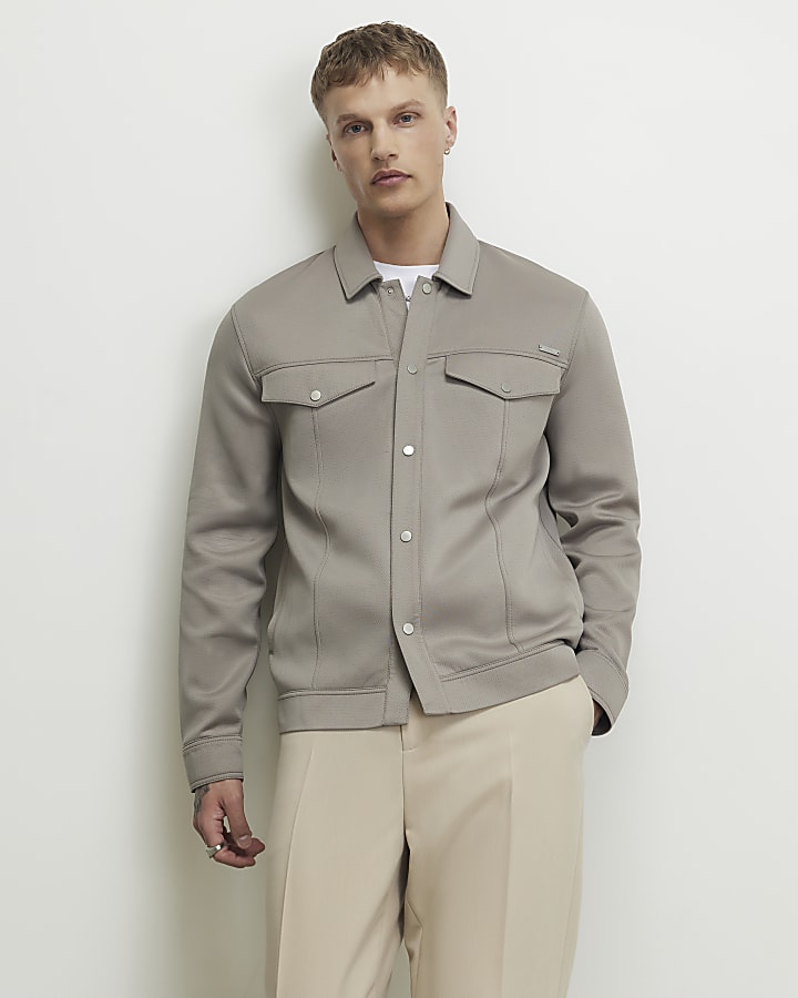Grey Slim Fit Textured Overshirt