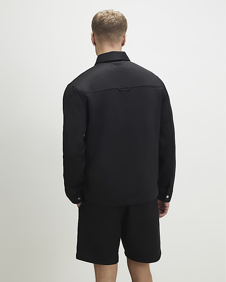 Black Slim Fit Textured Overshirt