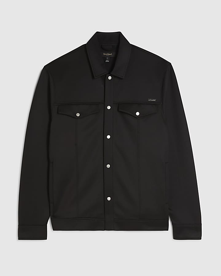 Black Slim Fit Textured Overshirt