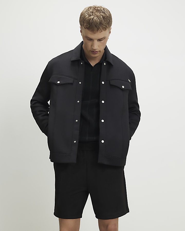 Black Slim Fit Textured Overshirt