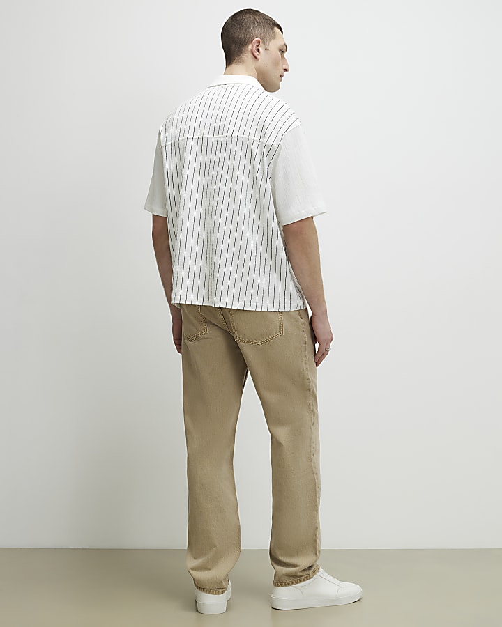 Beige Straight Leg Jeans