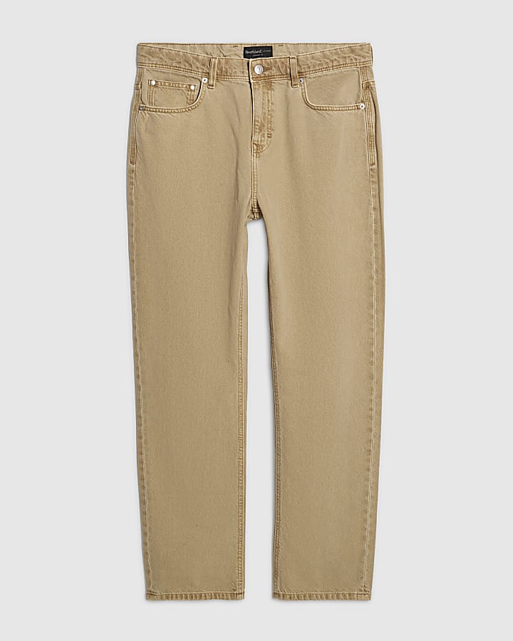 Beige Straight Leg Jeans