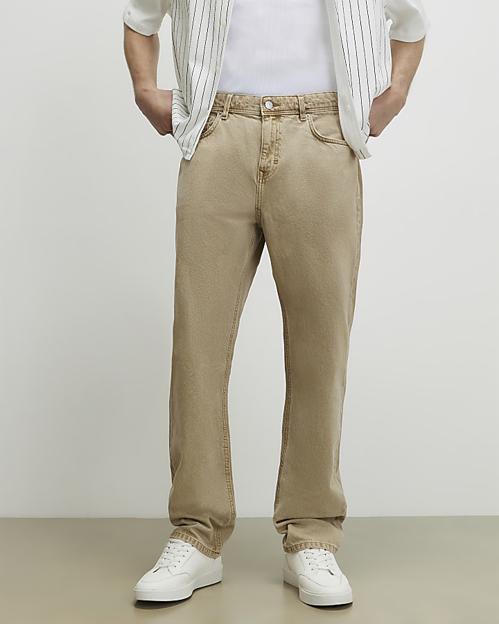 Beige Straight Leg Jeans