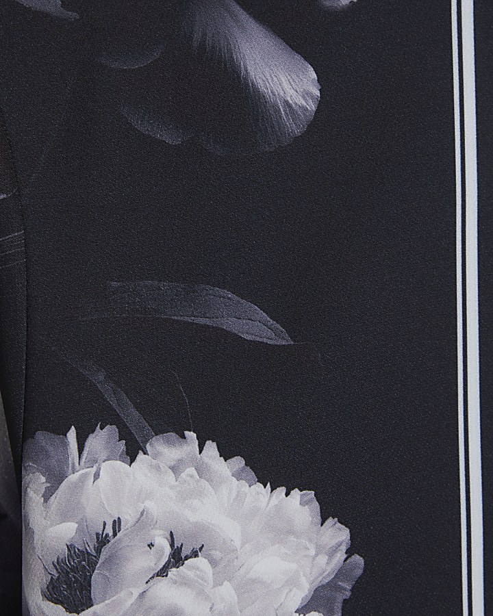 Black Regular Fit Floral Print Shirt