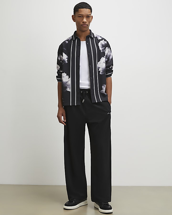 Black Regular Fit Floral Print Shirt