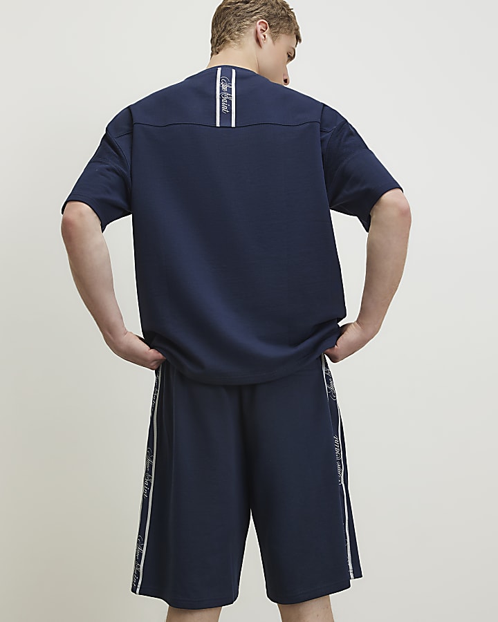Navy Regular Fit Ame Saint Stripe Shorts