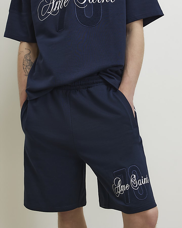 Navy Regular Fit Ame Saint Stripe Shorts