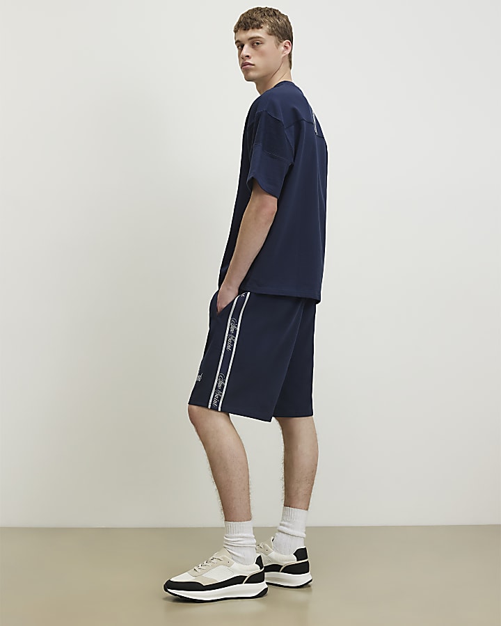 Navy Regular Fit Ame Saint Stripe Shorts