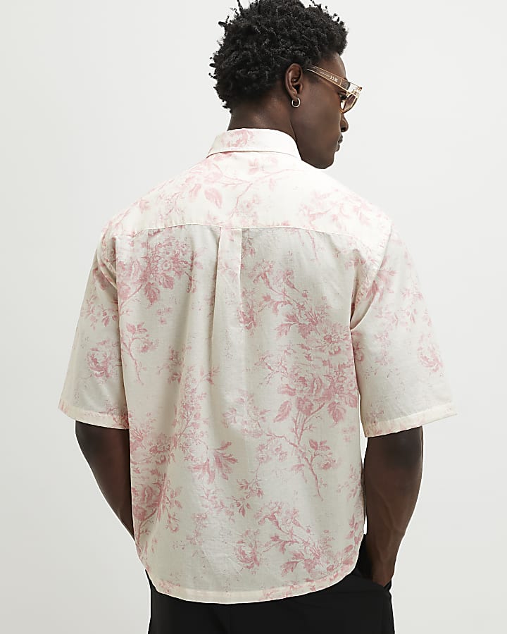 Pink Short Sleeve Floral Printed Shirt