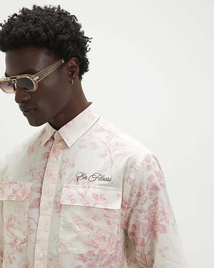 Pink Short Sleeve Floral Printed Shirt