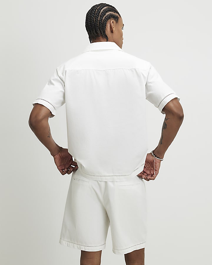 White Embroidered Shorts