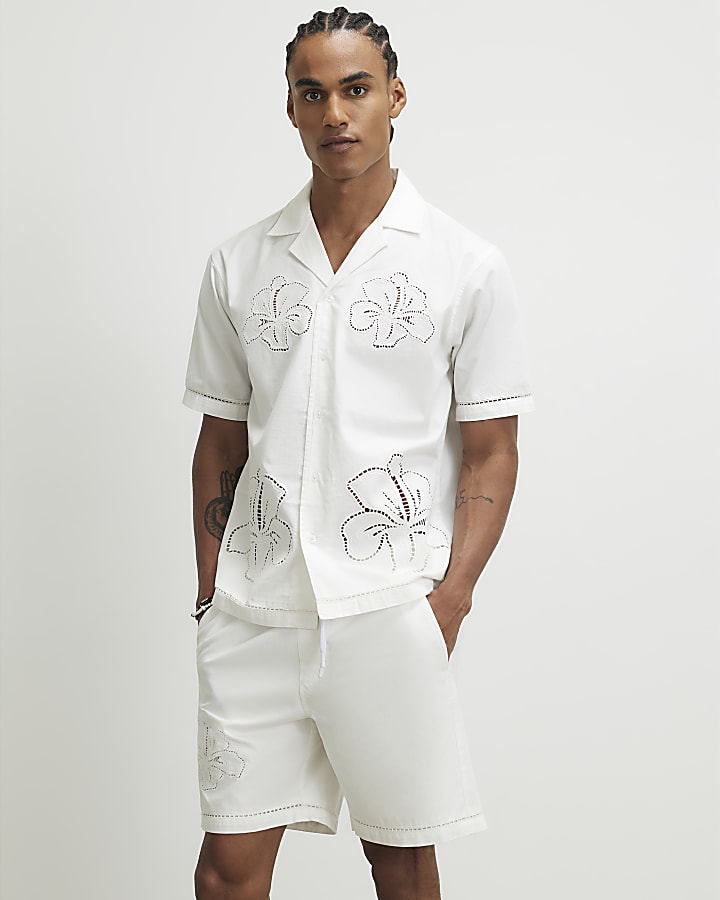 White Embroidered Shorts