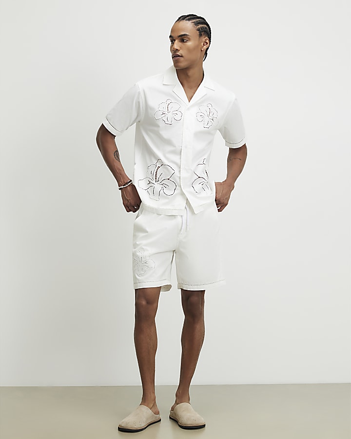 White Embroidered Shorts