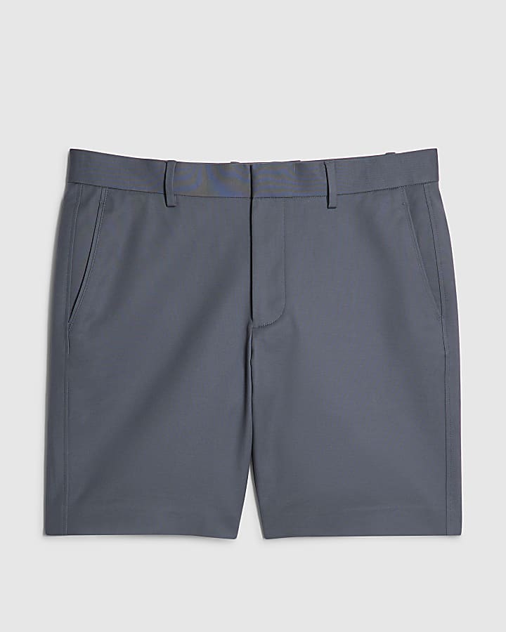 Grey Slim Longer Length Stretch Chino Shorts