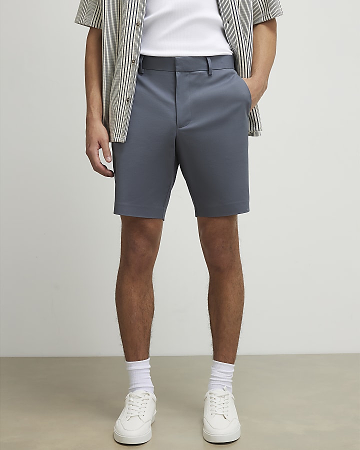 Grey  Slim Fit Longer Length Chino Shorts