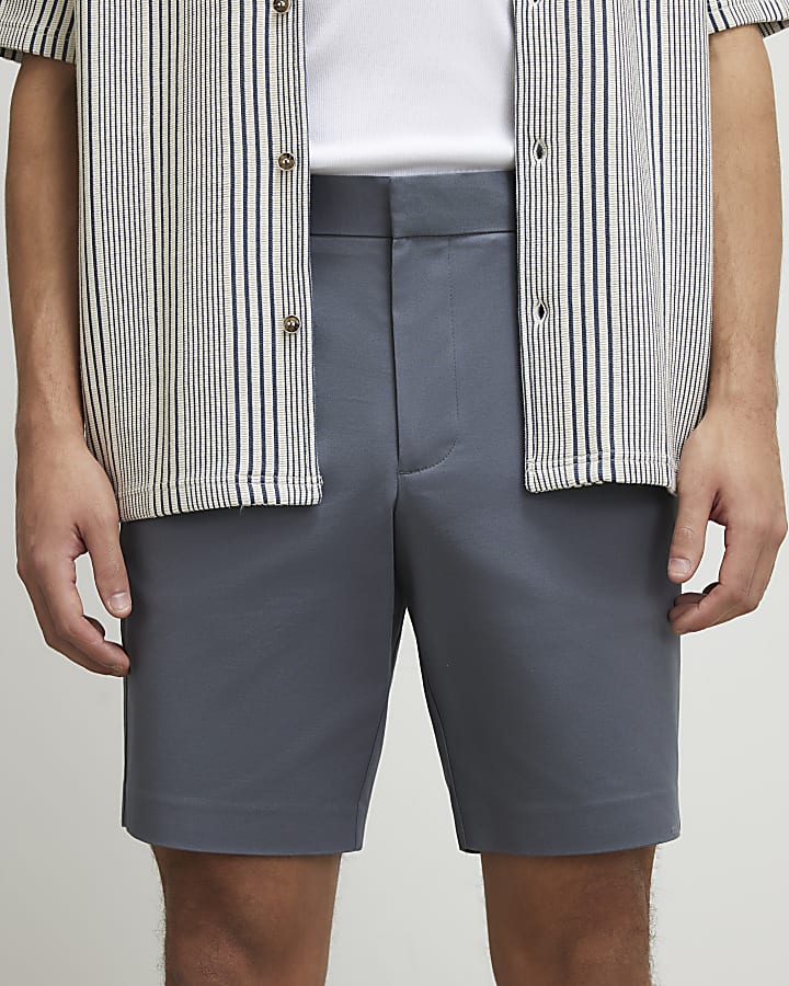 Grey  Slim Fit Longer Length Chino Shorts