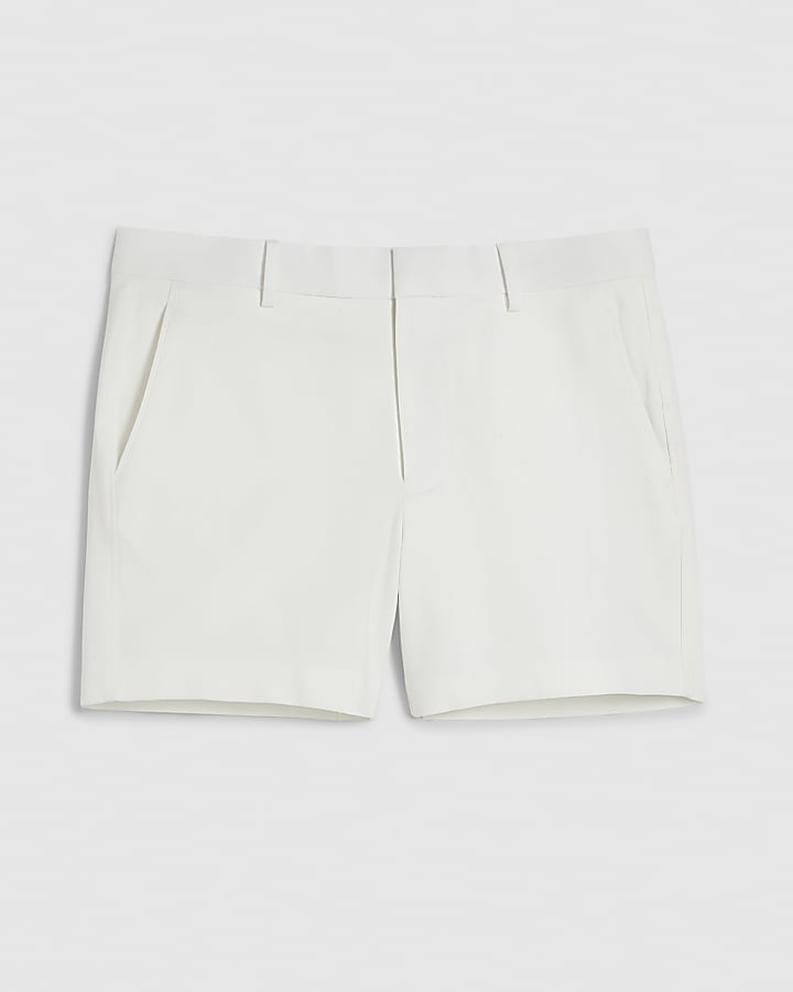 Cream Slim Short Length Stretch Chino Shorts