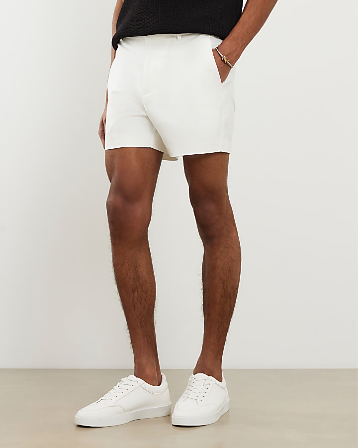 Cream Slim Fit Short Length Chino Shorts