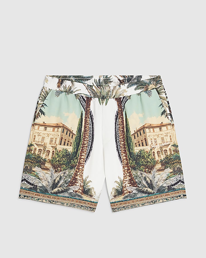 Green Palm Tree Print Pull On Shorts