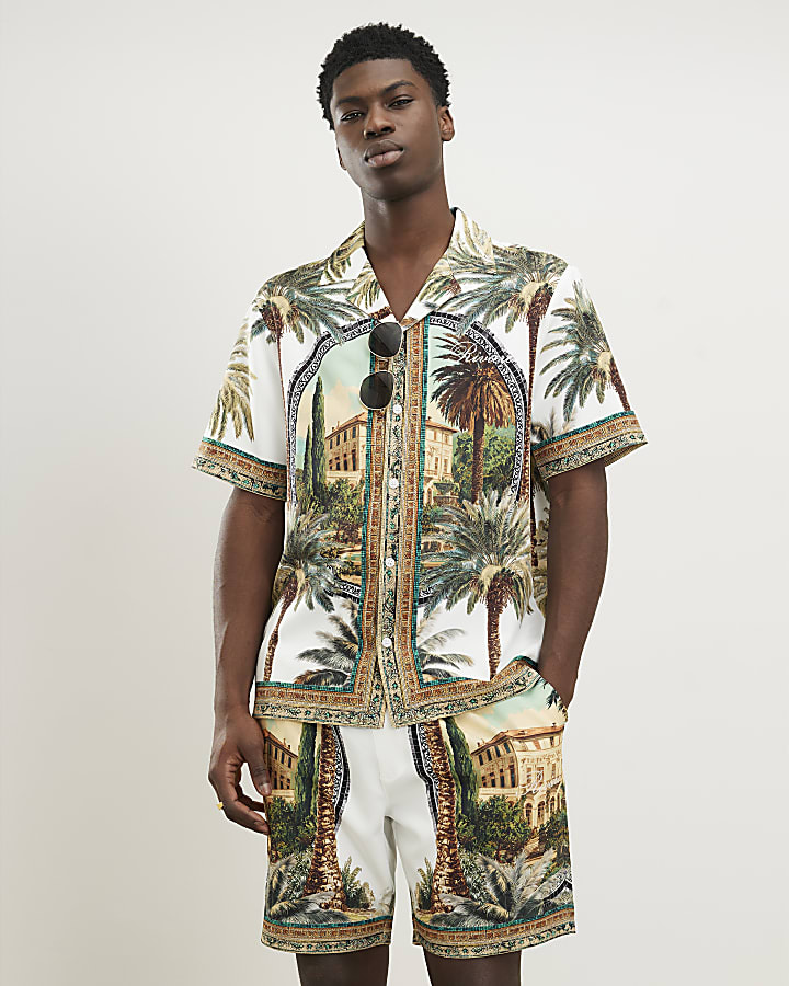 Green Palm Tree Print Pull On Shorts