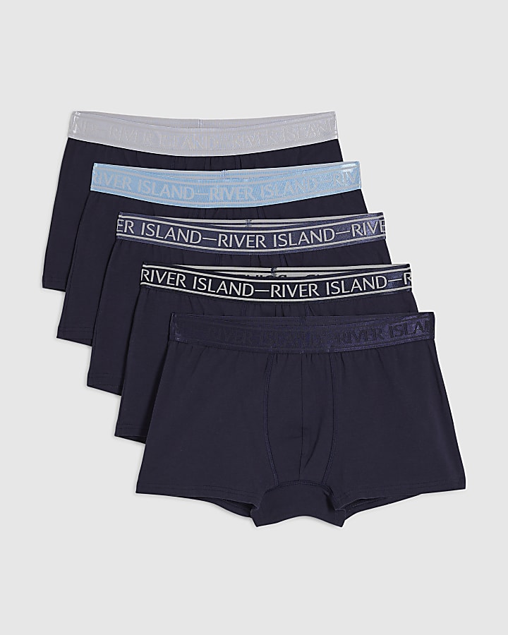 Navy Tipped Waistband 5 Pack Trunks