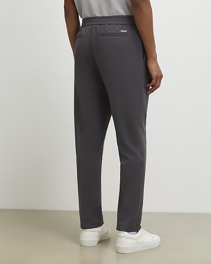 Grey Textured Slim Fit Trousers