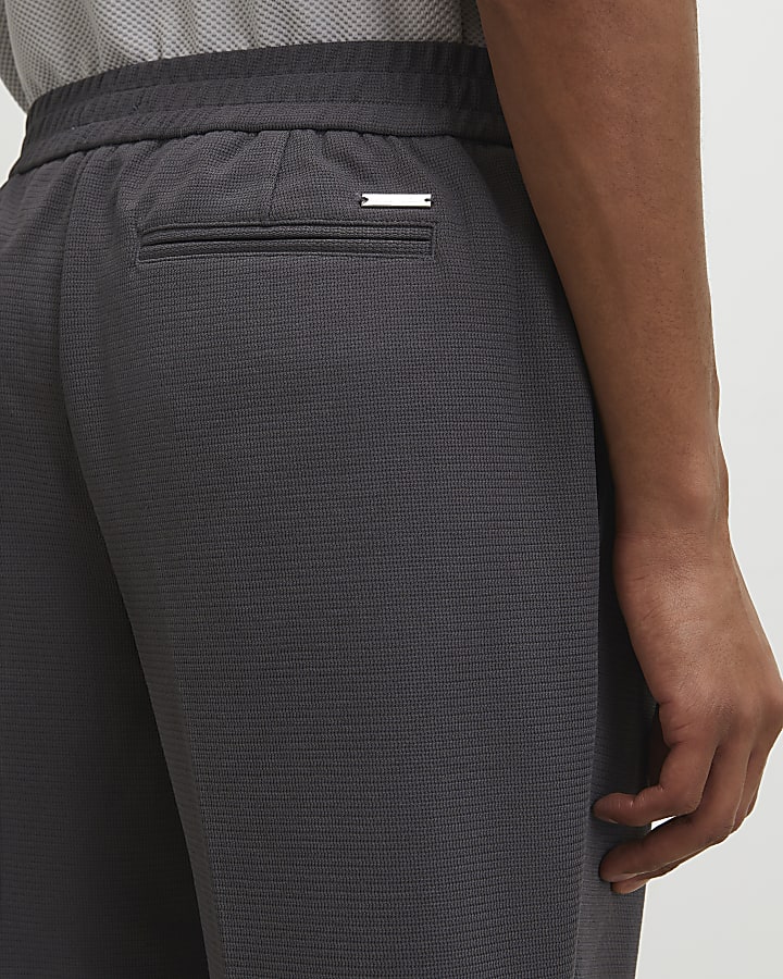 Grey Textured Slim Fit Trousers
