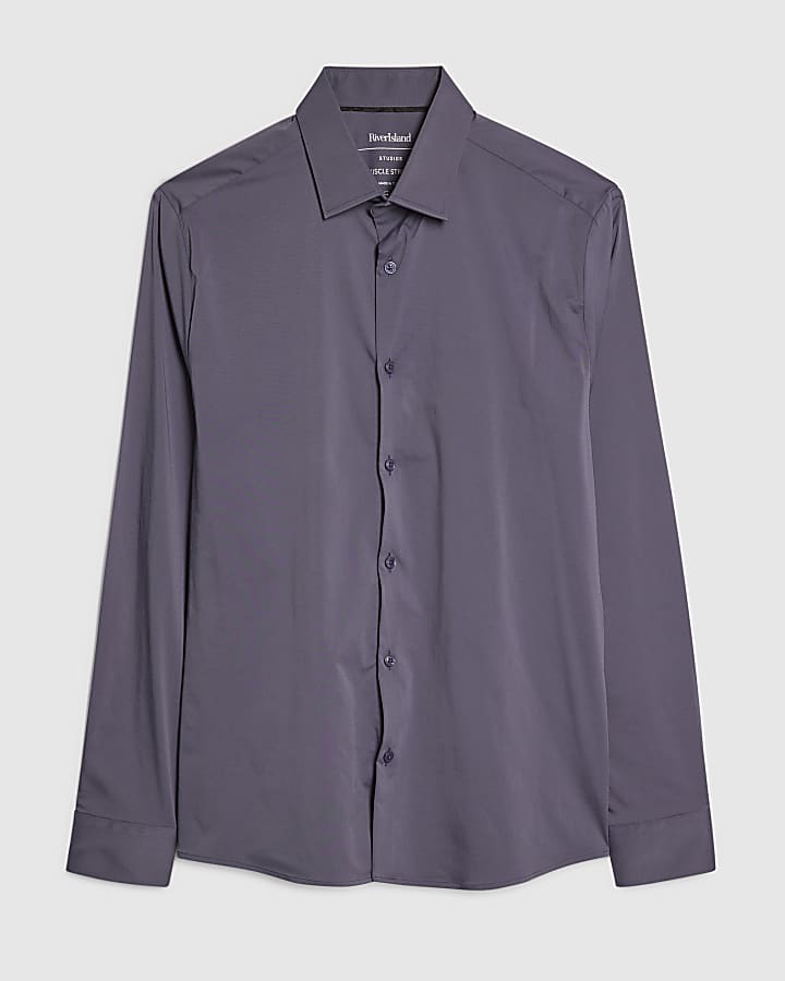 Grey Muscle Fit Comfort Stretch Shirt