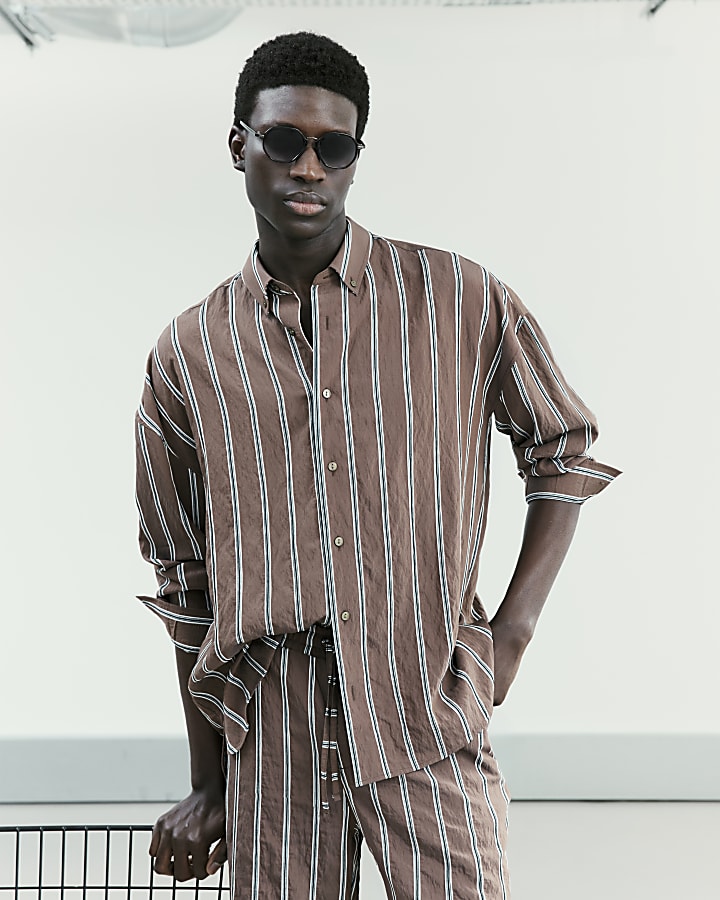 Brown RI Studio Stripe Shirt