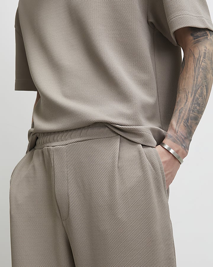 Beige Regular Fit Waffle Textured Joggers