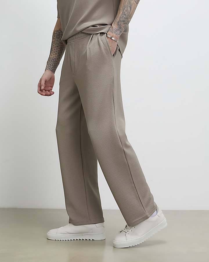 Beige Regular Fit Waffle Textured Joggers