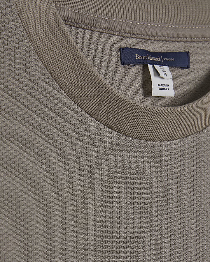 Beige Oversized Fit Waffle Textured T-Shirt